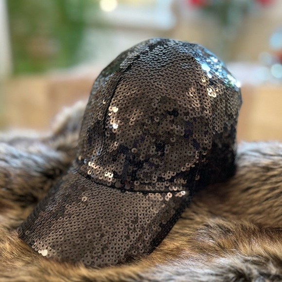 Sophia Collection Black Sequined BallCap! New, Elastic Ponytail Vent. Glam, Fun! - Picture 6 of 6